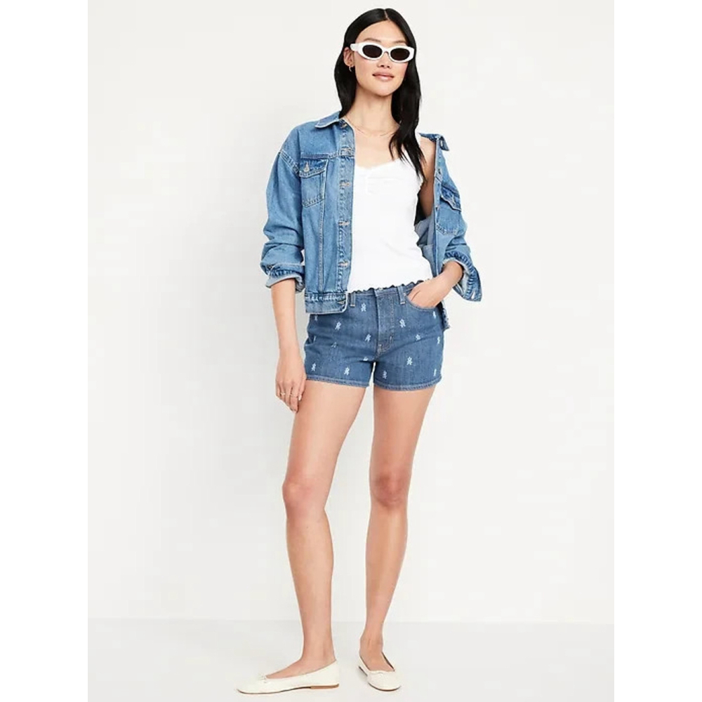 Old Navy High-Waisted OG Jean Shorts 3-inch inseam in Blue Floral Print Size 18 - Picture 4 of 8